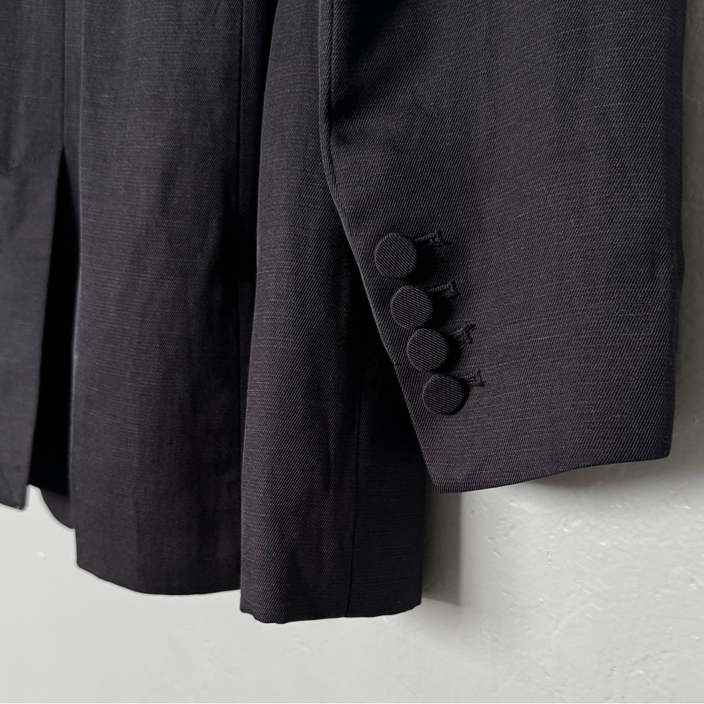 Express Black Linen-Blend One Button Cinched Boyfriend Blazer Size L - Picture 8 of 14